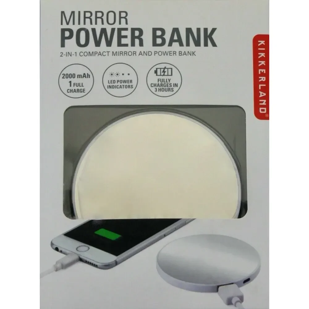 Kikkerland Mirror Power Bank 2 in 1 compact rapid charging USB cable cell phone